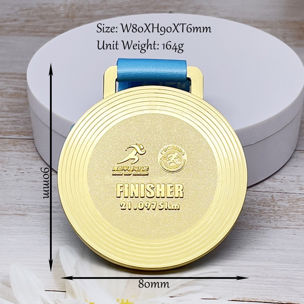 Custom Gold Marathon Finisher Medal – Zinc Alloy Gold Plated | 21.0975km Half Marathon Design | Race Award