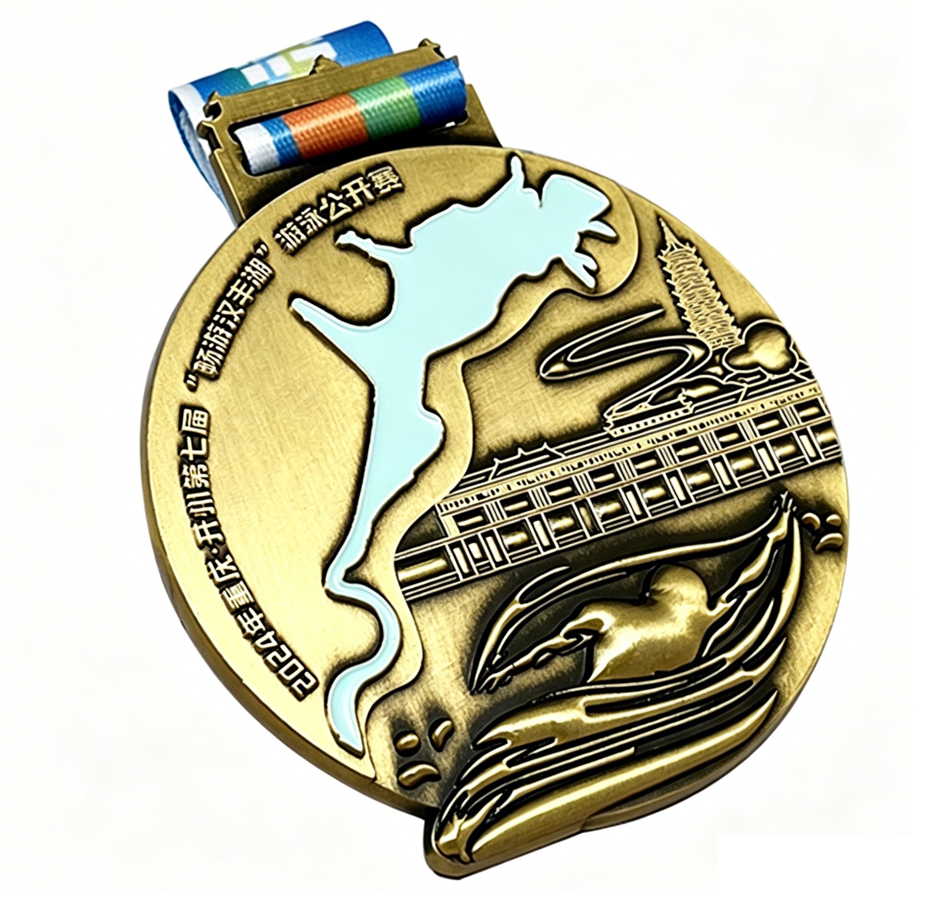 Custom Swimming Open Antique Bronze Medal – Zinc Alloy Die-Cast | Kaizhou China Event Theme | Swim Competition Award