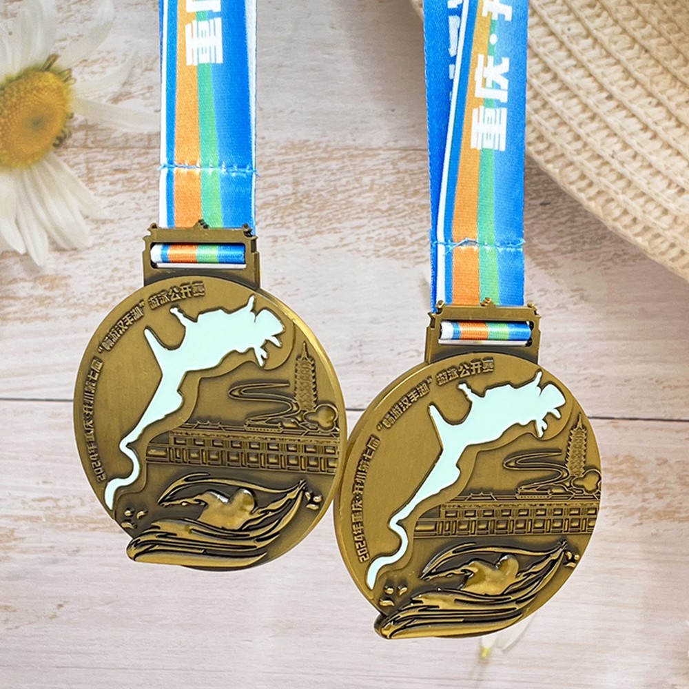 Custom Swimming Open Antique Bronze Medal – Zinc Alloy Die-Cast | Kaizhou China Event Theme | Swim Competition Award