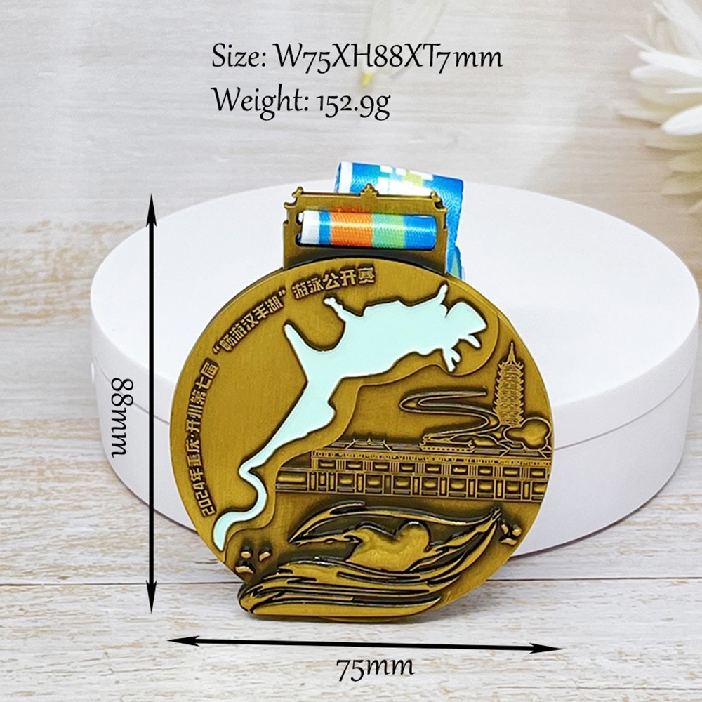 Custom Swimming Open Antique Bronze Medal – Zinc Alloy Die-Cast | Kaizhou China Event Theme | Swim Competition Award