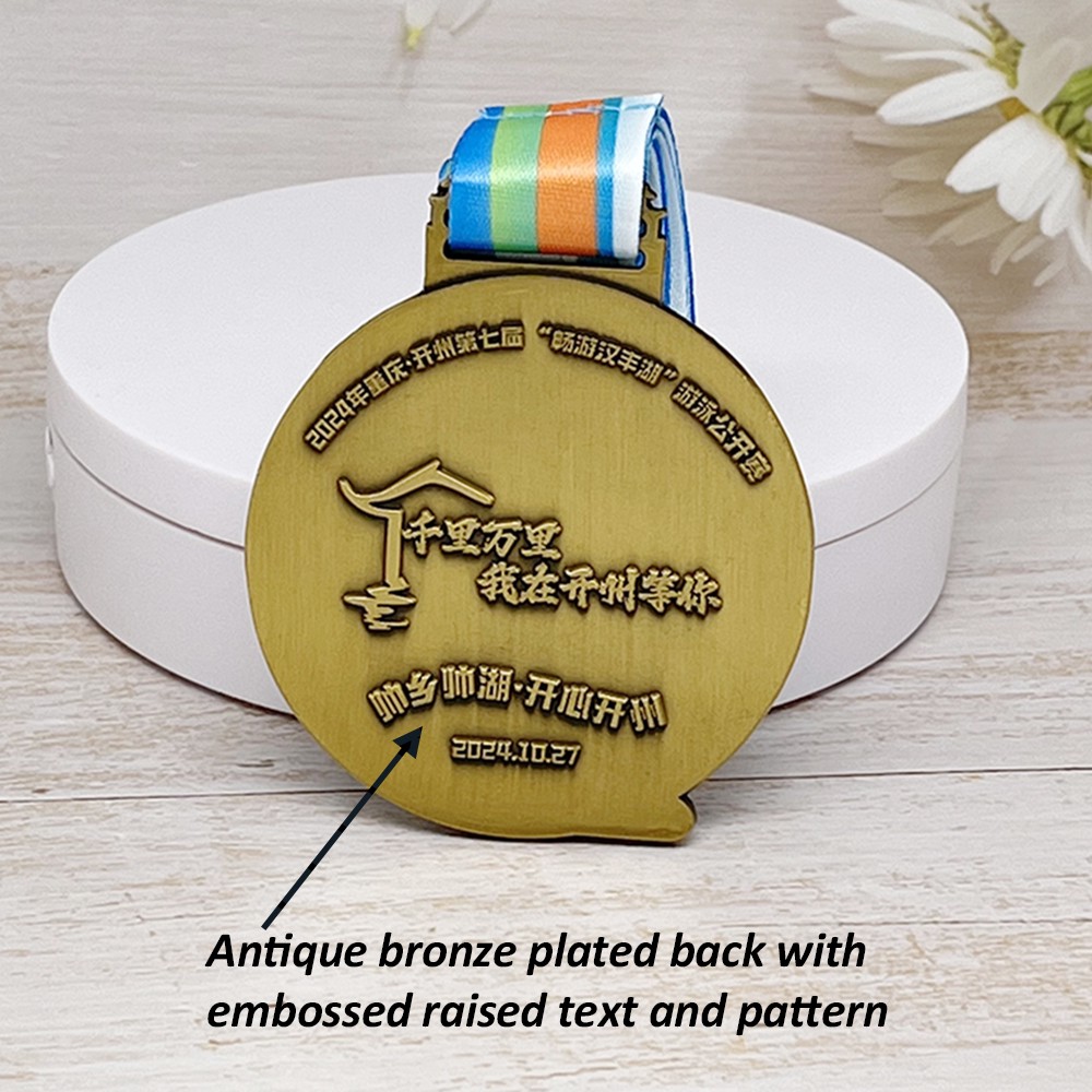 Custom Swimming Open Antique Bronze Medal – Zinc Alloy Die-Cast | Kaizhou China Event Theme | Swim Competition Award