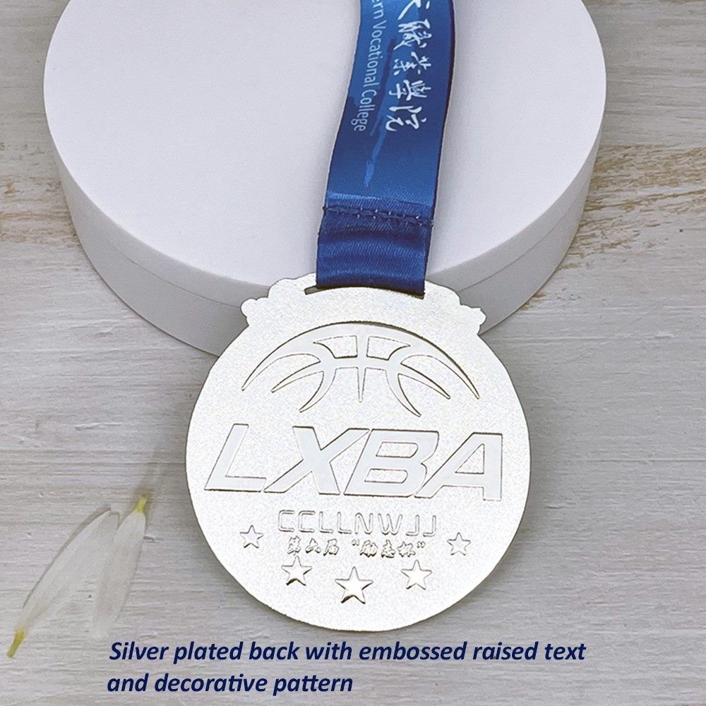 Custom Silver Academy Inspirational Medal – Zinc Alloy Silver Plated | Modern Design with Blue & White Enamel | Institutional Award