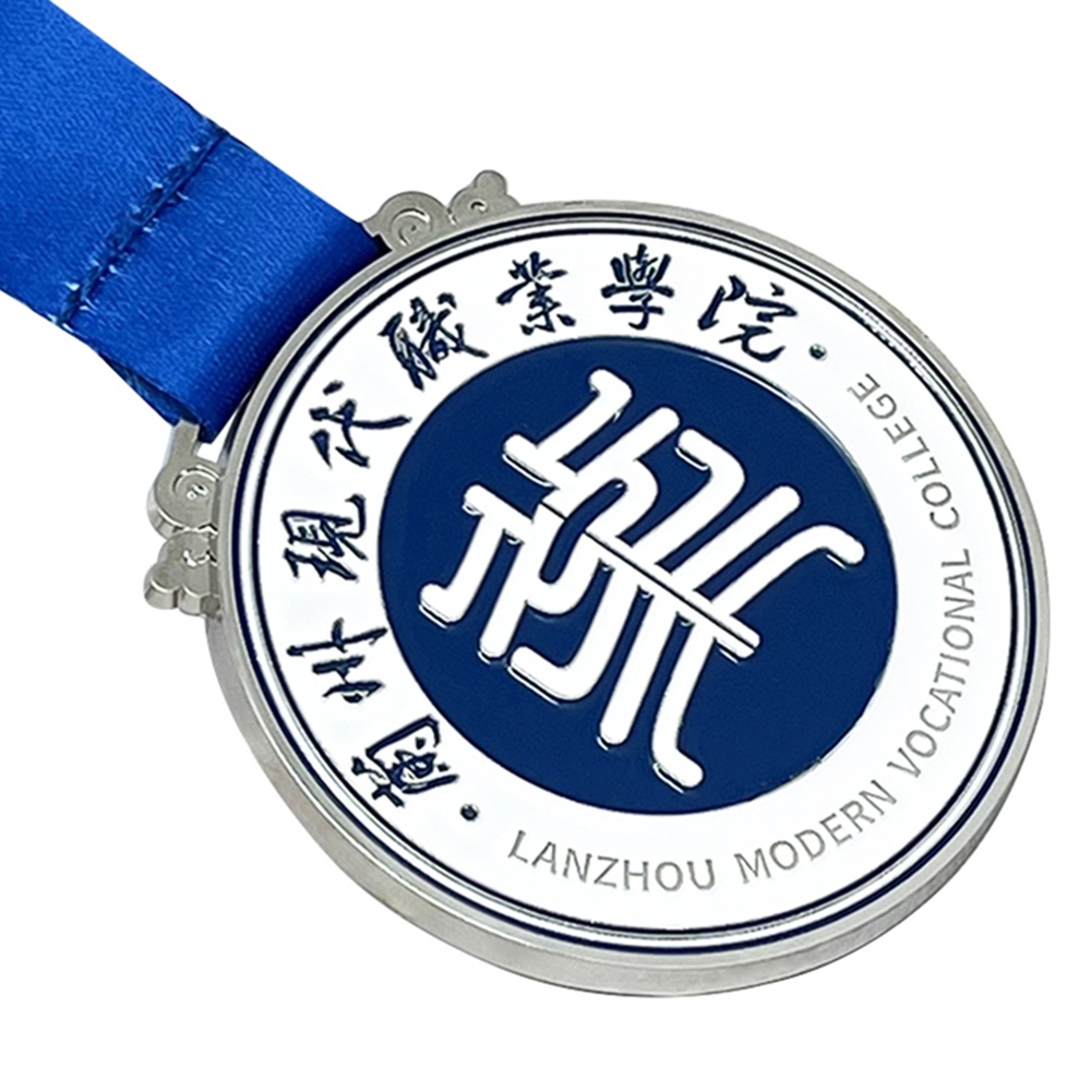 Custom Silver Academy Inspirational Medal – Zinc Alloy Silver Plated | Modern Design with Blue & White Enamel | Institutional Award
