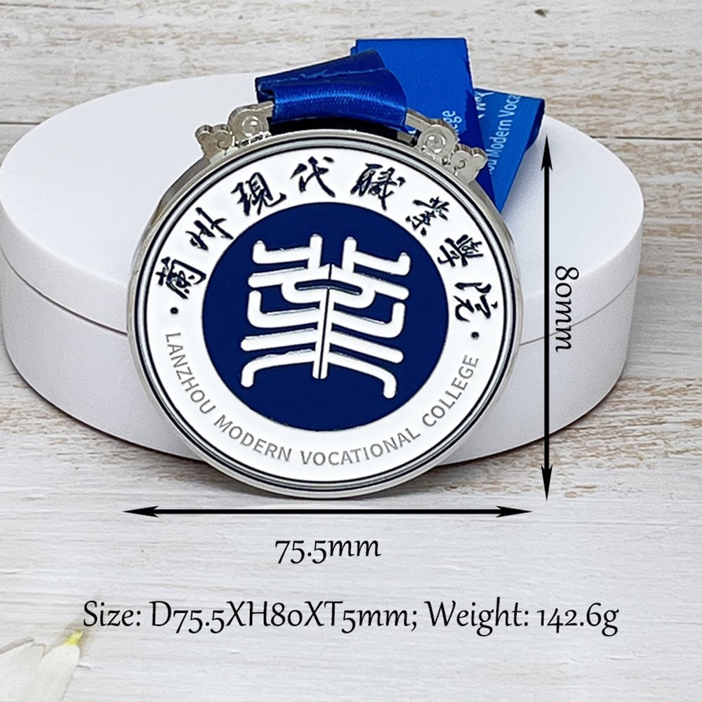 Custom Silver Academy Inspirational Medal – Zinc Alloy Silver Plated | Modern Design with Blue & White Enamel | Institutional Award