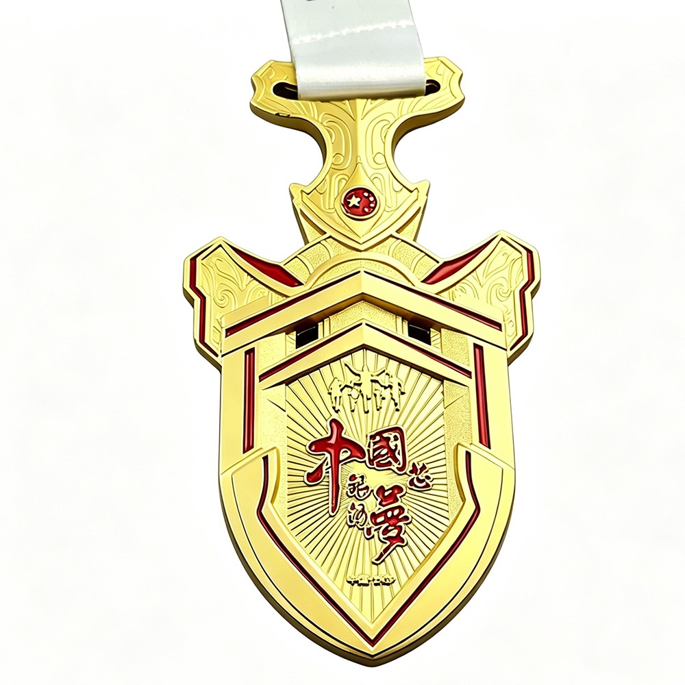 Custom Gold Shield Medal – Zinc Alloy Gold Plated | Chinese Dream Theme with Crown & Star Design | Corporate Honor Award
