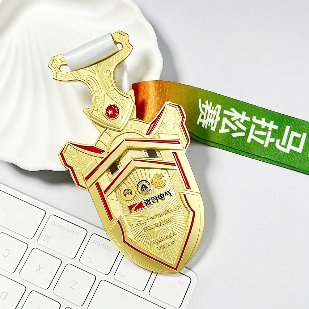 Custom Gold Shield Medal – Zinc Alloy Gold Plated | Chinese Dream Theme with Crown & Star Design | Corporate Honor Award