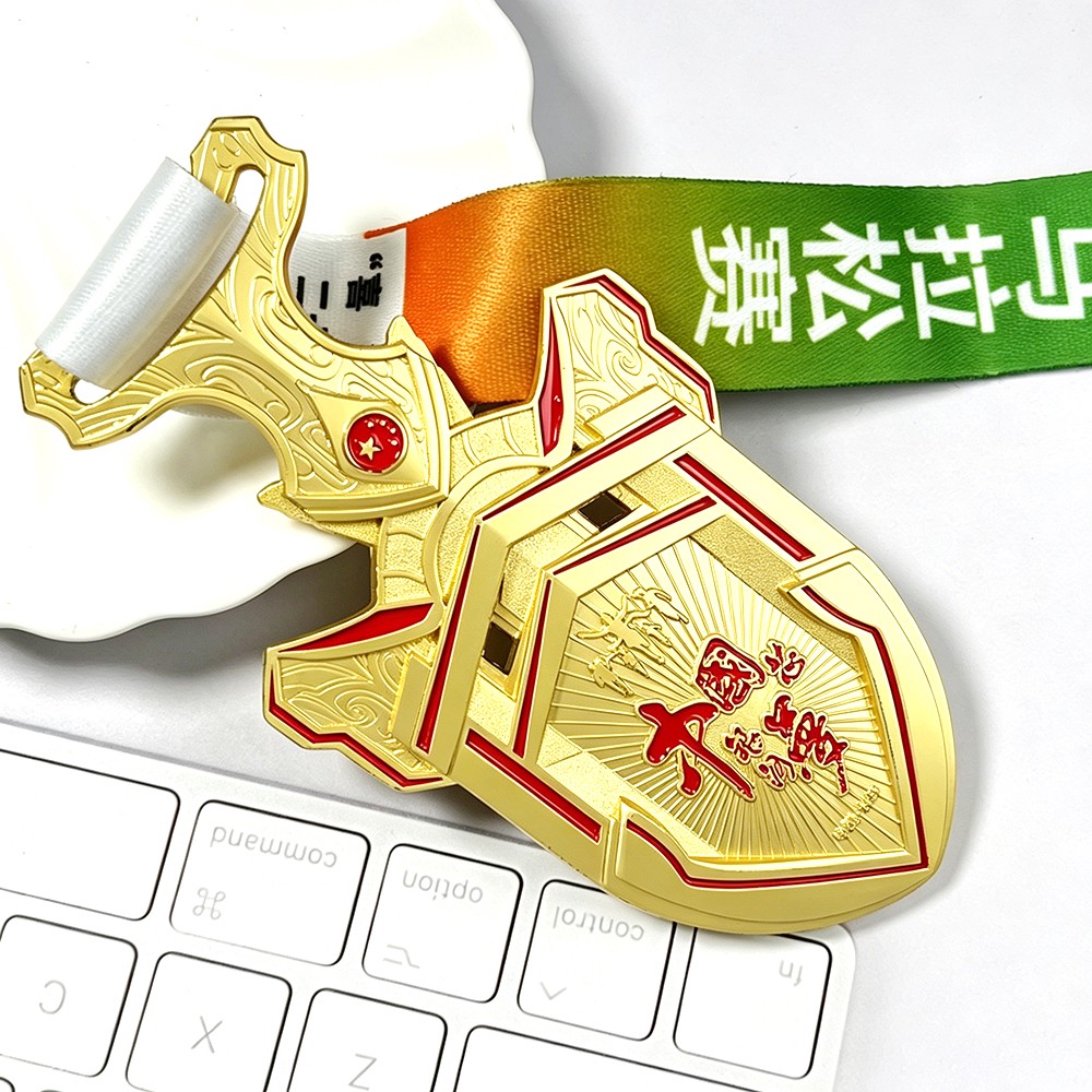 Custom Gold Shield Medal – Zinc Alloy Gold Plated | Chinese Dream Theme with Crown & Star Design | Corporate Honor Award