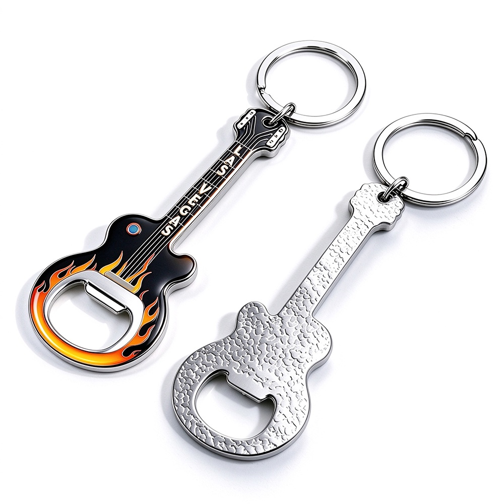 Las Vegas souvenir guitar metal bottle opener keychain front and back view