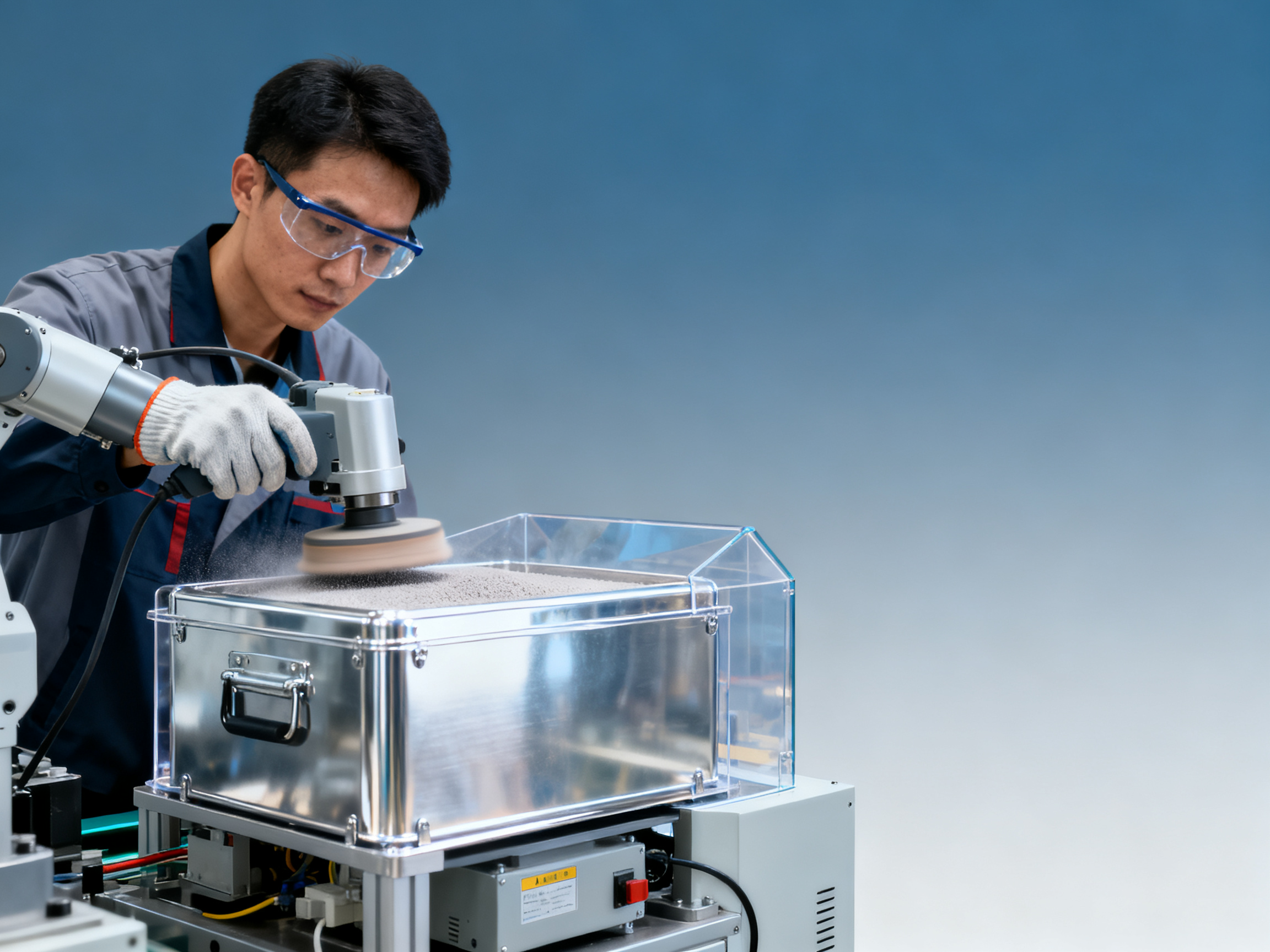 Does aluminum oxide powder improve polishing efficiency for electrical housings?