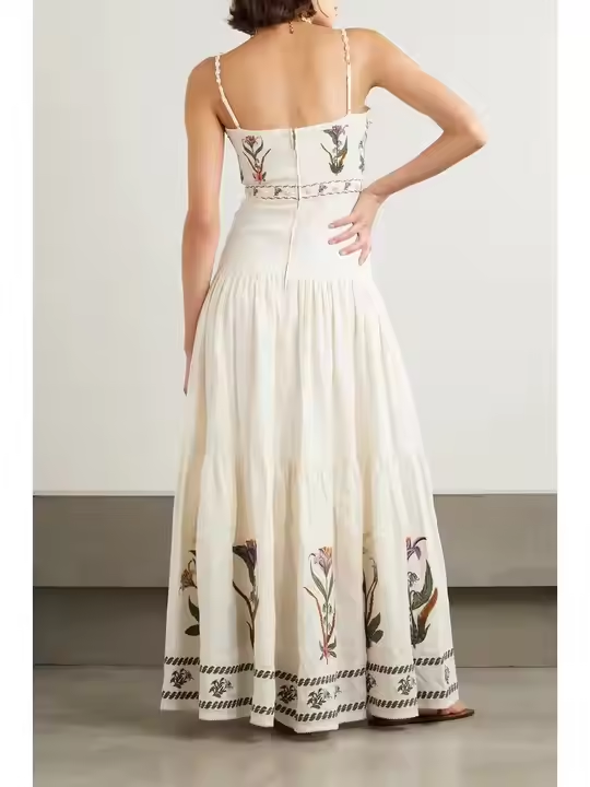 Women's skirt spring embroidery elasticated waist long floral chiffon skirt