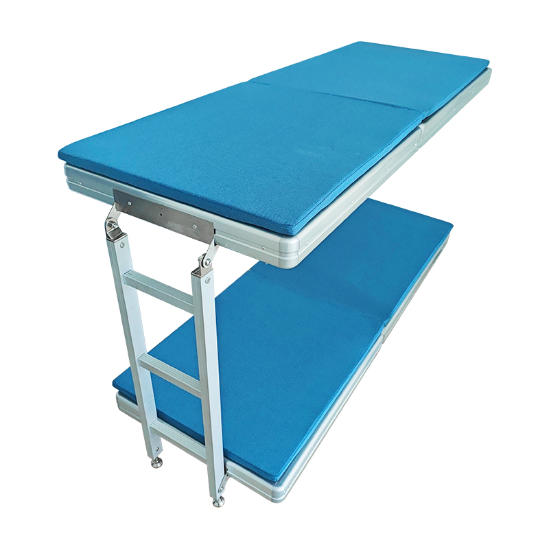 Camping vehicle bunk bed with upper and lower layers