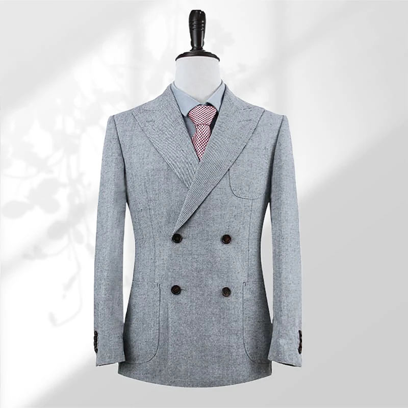 100% linen suit men's double breasted suit