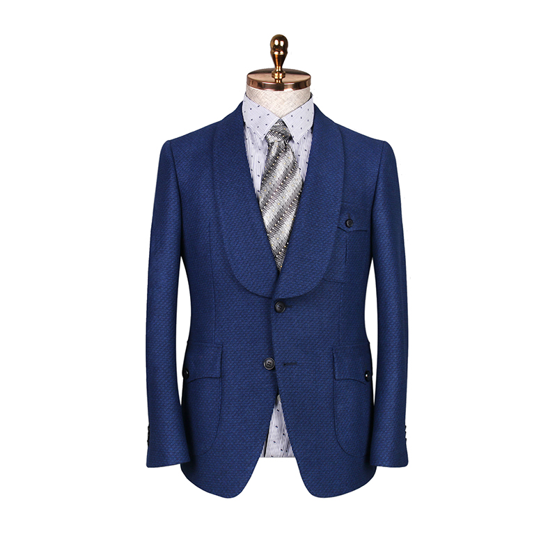 Navy Single Breasted Wide Shawl Lapel Men's Jacket