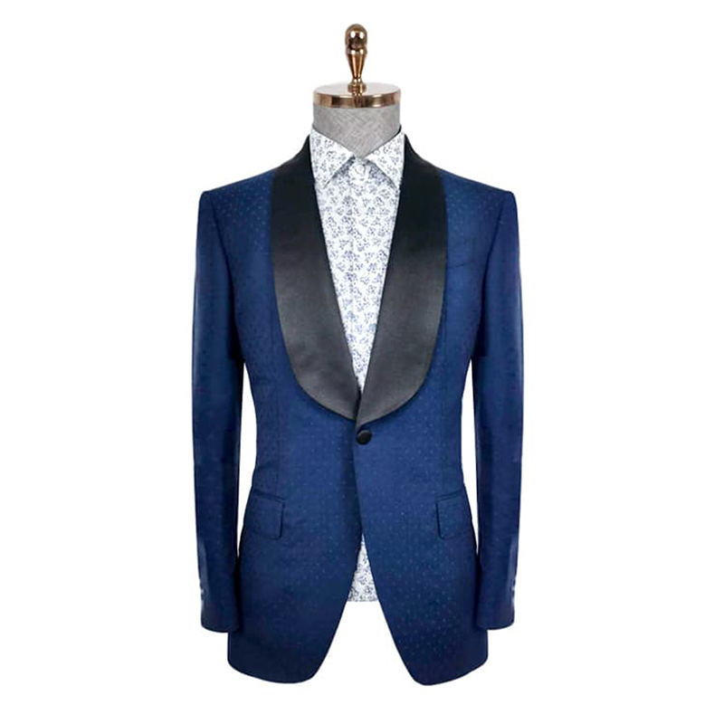 Navy Single Breasted Wide Shawl Lapel Men's Jacket