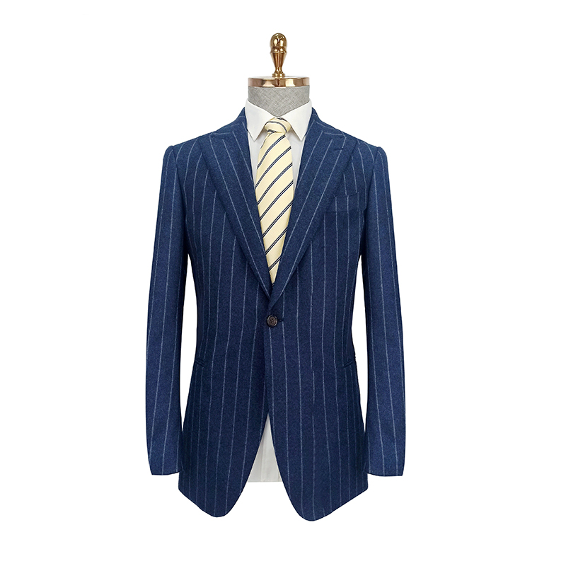 New Fashion Men's Suit 100% Wool Slim Fit Navy Striped Business Suit