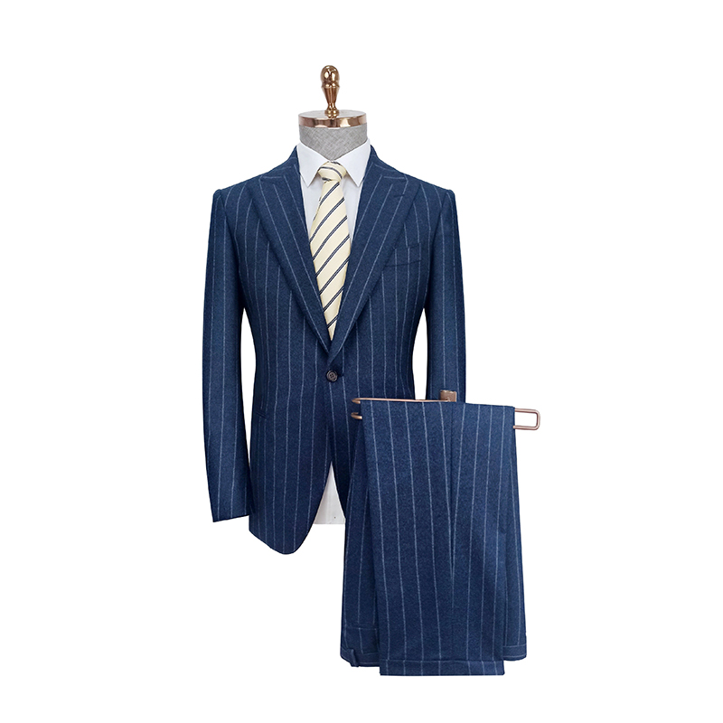 New Fashion Men's Suit 100% Wool Slim Fit Navy Striped Business Suit