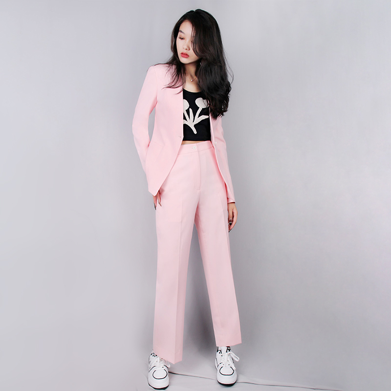 Solid color elegant suit set women's straight trousers suit