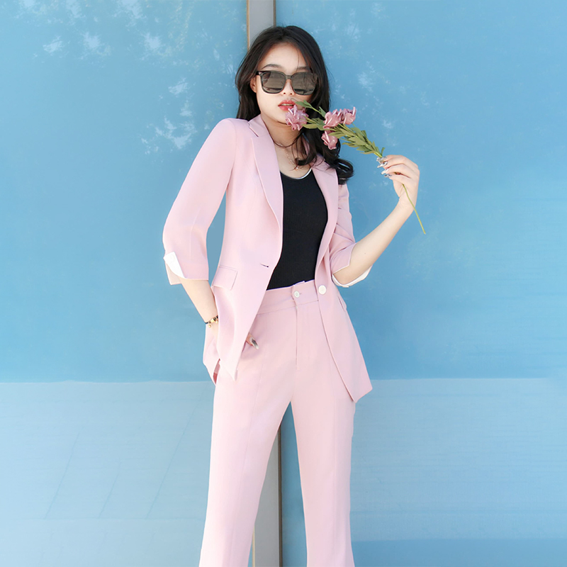 Solid color elegant suit set women's straight trousers suit Solid color elegant suit set women's straight trousers suit