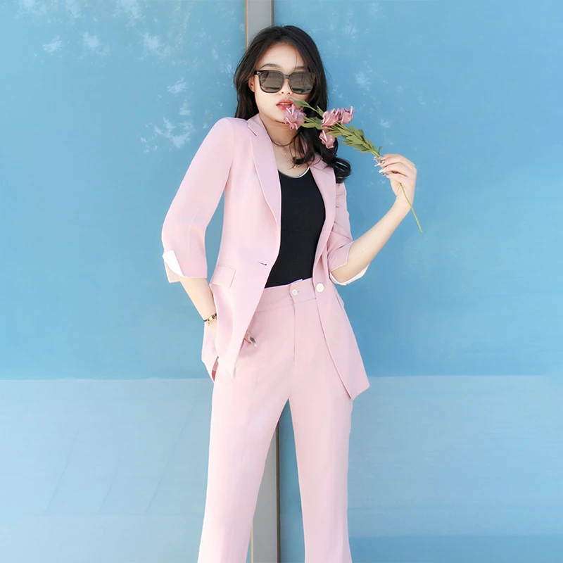 Solid color elegant suit set women's straight trousers suit
