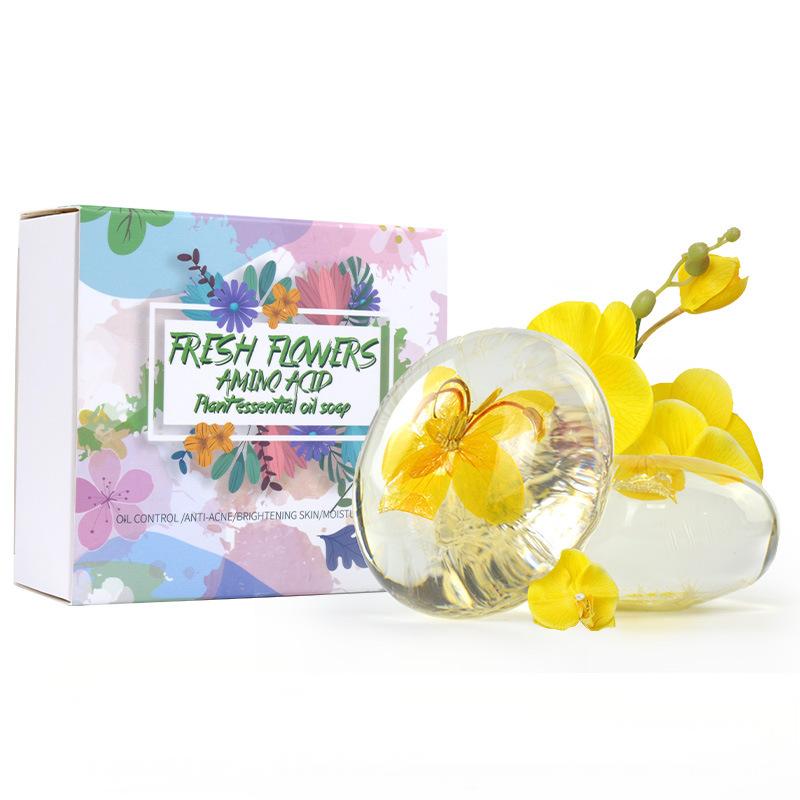 Cross-border foreign trade soap, yellow Phalaenopsis essence, black hair, handmade soap, moisturizing and smoothing hair care soap, shampoo soap