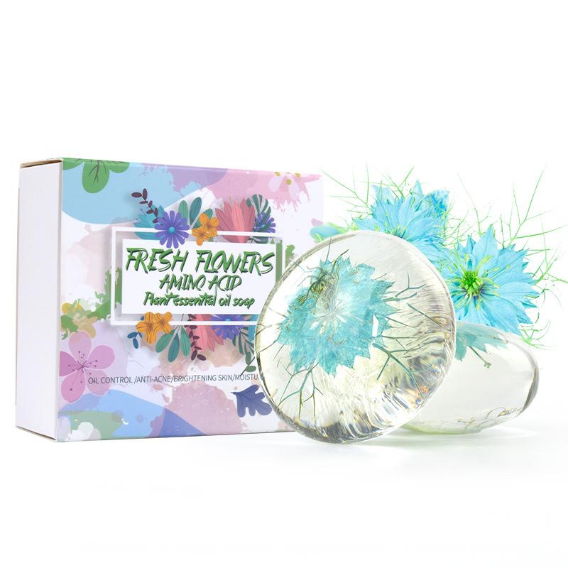 Cross-border foreign trade soap, blue grass flower soap essence, black hair handmade soap, moisturizing and smoothing hair care soap, shampoo soap