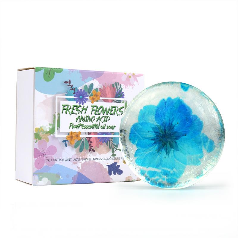 Cross-border foreign trade soap, blue cherry blossom soap essence, black hair handmade soap, moisturizing and smoothing hair care soap, shampoo soap