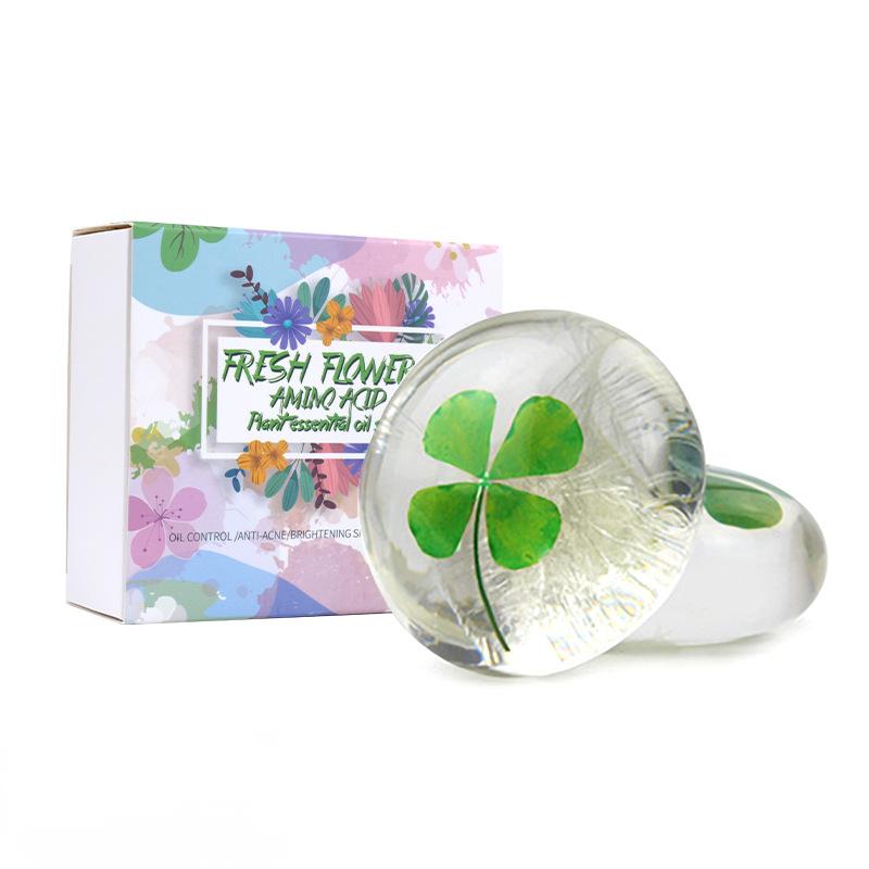 Cross-border foreign trade soap, four-leaf clover flower shampoo soap essence, black hair handmade soap, moisturizing and smoothing hair care soap, shampoo soap