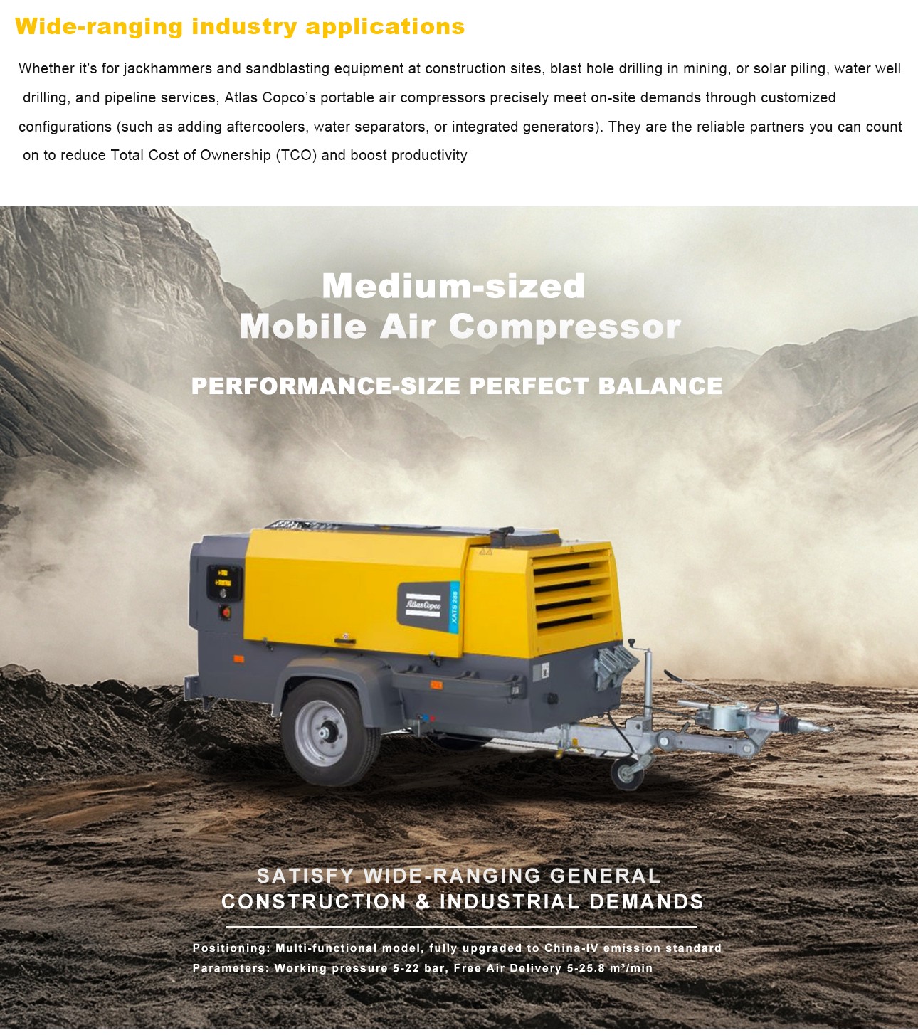 Atlascopco Xahs38 12bar 175psi Multifunctional Both of Air and Power Engine Air Compressor atlas详情页_04