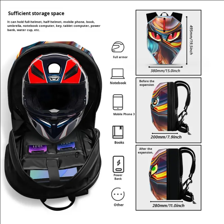 Iron Man Waterproof LED Motorcycle Backpack for Men and Women with LED Light for Riding and Storage Motorcycle Accessories