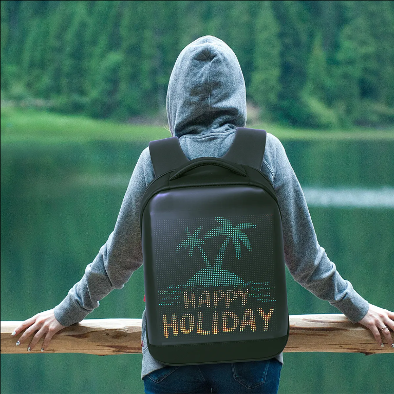 Customized DIY dynamic display human walking advertising waterproof backpack LED full color screen smart backpack