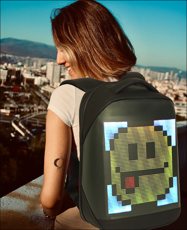 Customized DIY dynamic display human walking advertising waterproof backpack LED full color screen smart backpack