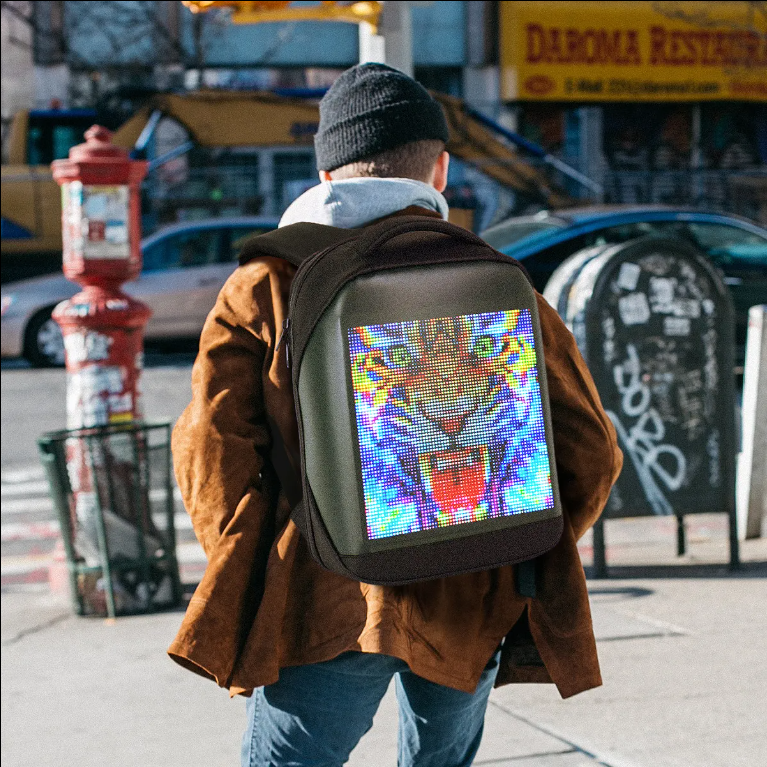 Customized DIY dynamic display human walking advertising waterproof backpack LED full color screen smart backpack