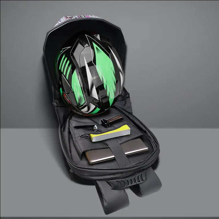  DIY Pattern Case Helmet Iron Man Motorcycle Rider Backpack with LED Waterproof Leather Belt Bag