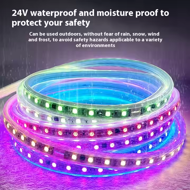 24v coated light strip 5050 colorful outdoor waterproof light emitting diode programmable seven-color running flow light 1m project