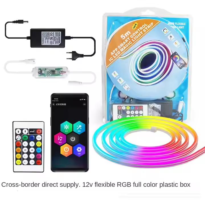 Cross-border foreign trade RGB LED full-color silicone light strip Bluetooth atmospheric application remote control smart strip light