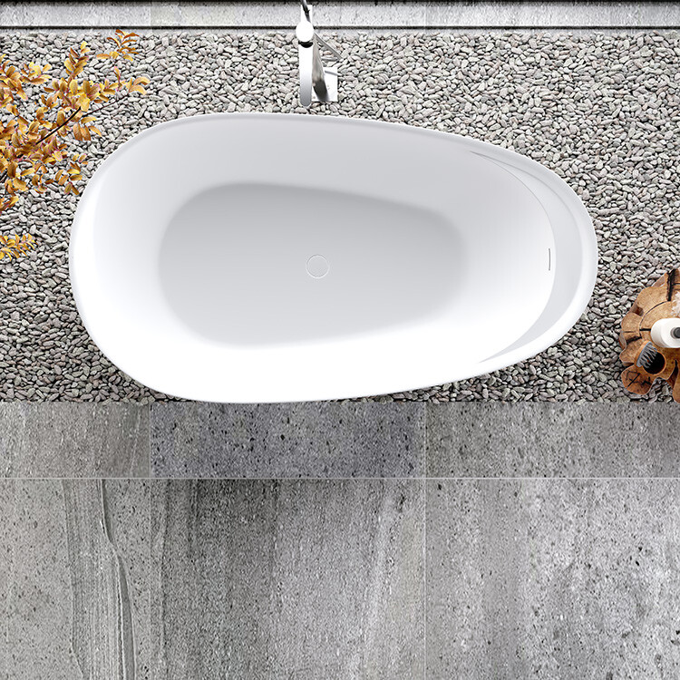 Artificial Stone White Resin Stone Freestanding Bathtub Bathroom Solid Surface Freestanding Soaking Bathtub