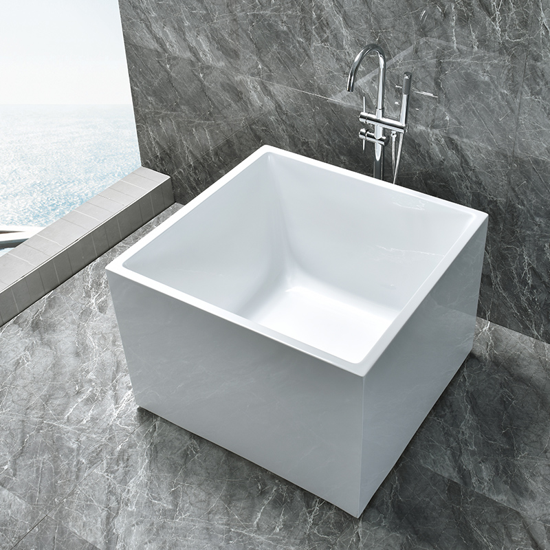 Acrylic White Freestanding Square Bathtub Easy Install with Drain Accessory Overflow for Bathroom Use