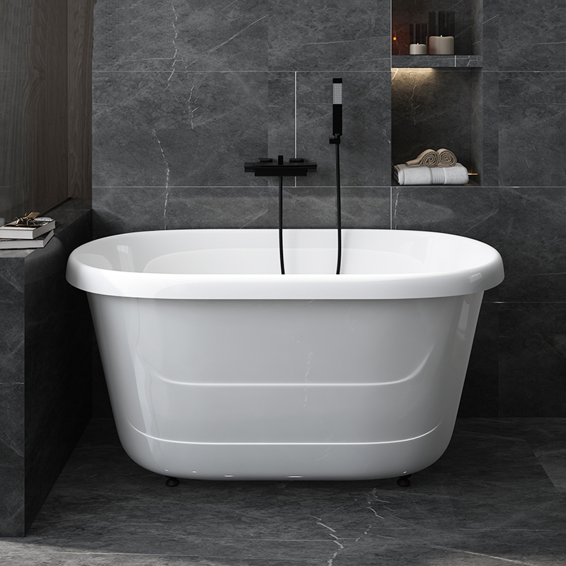  Modern Simple Soaking Acrylic Free-Standing Oval Adult White Bathroom Bathtub