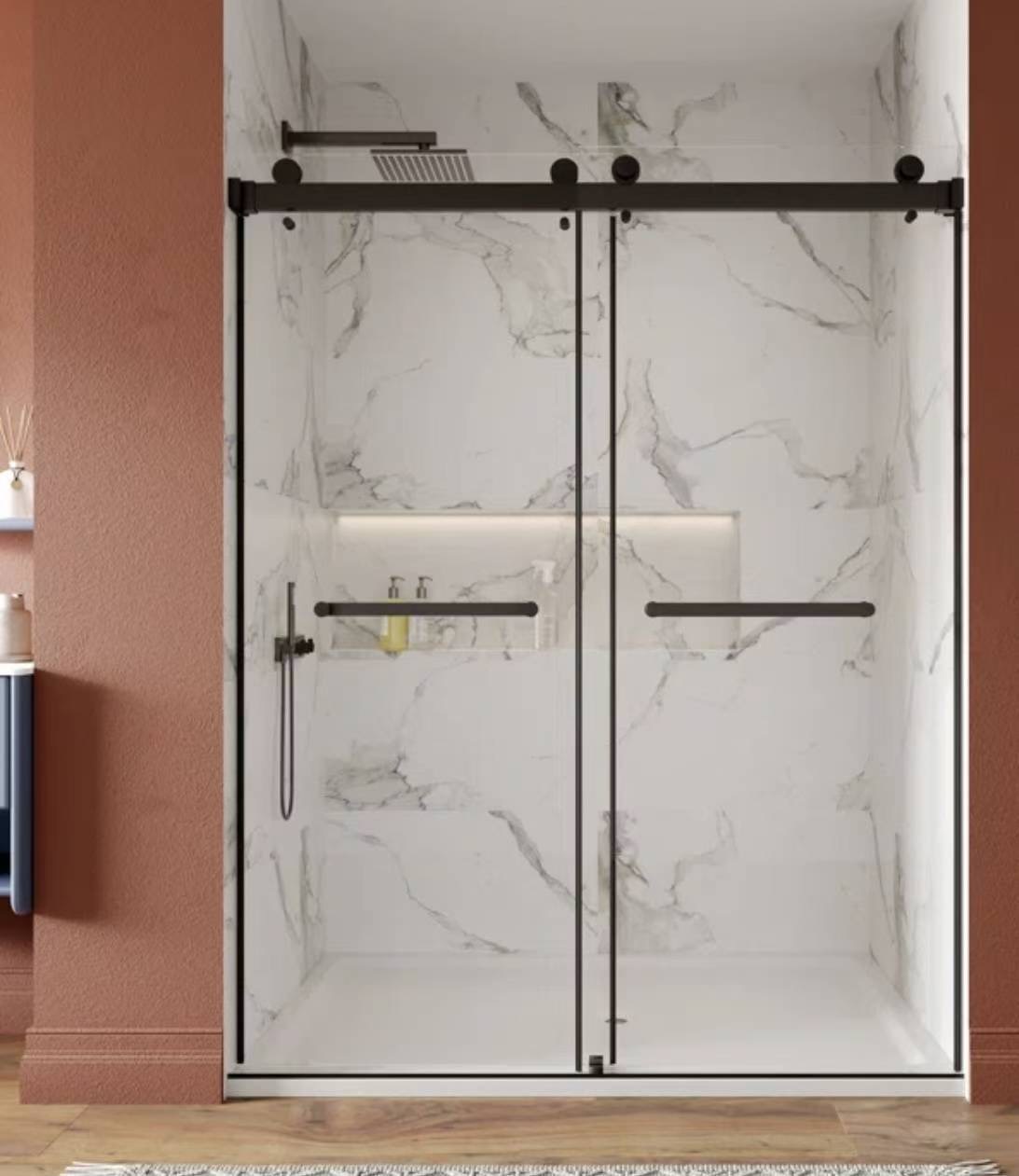 OEM ODM Hotel Home Bathroom Stainless Steel Tempered Glass Single Sliding Frameless Shower Door