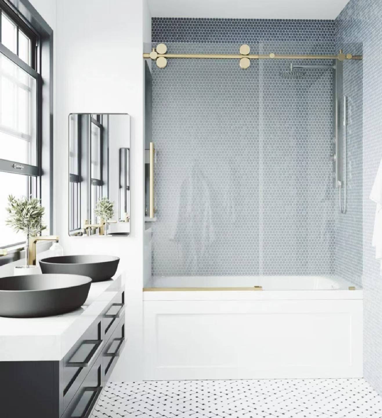 Frameless Bypass Bathroom Tempered Glass Sliding Shower Door