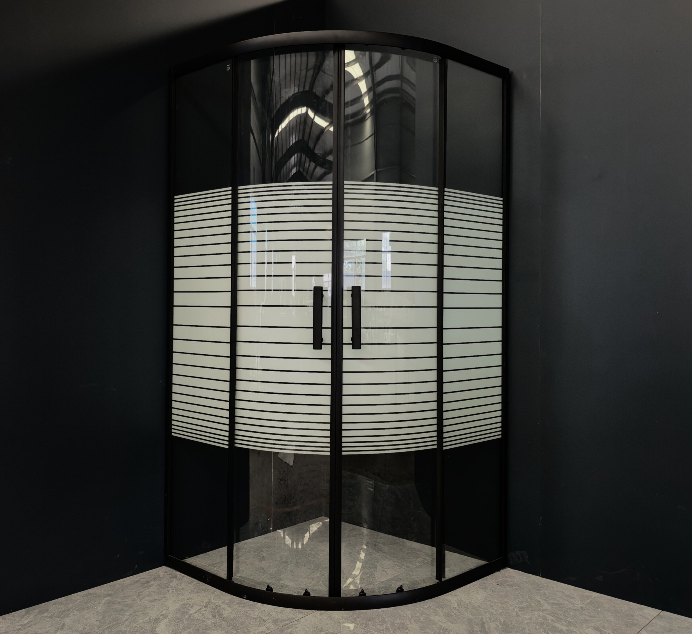 Modern Hotel Home Bathroom Framed Round Black Tempered Glass Aluminum Shower Room