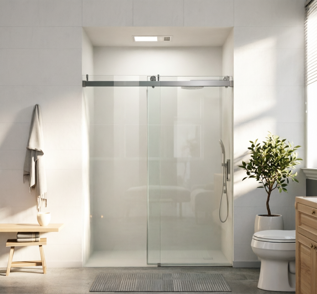 Walk in Stainless Steel Frameless Double Sliding Tempered Glass Shower Door Walk in Stainless Steel Frameless Double Sliding Tempered Glass Shower Door