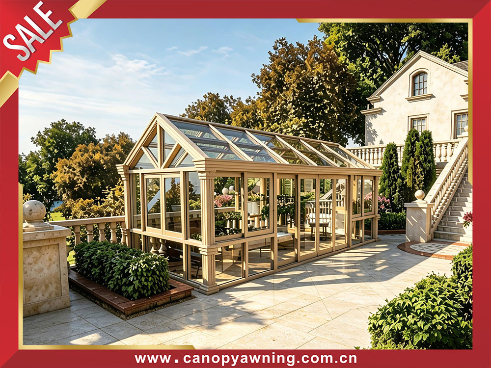 courtyard backyard sunroom sunhouse shed cabin with aluminum framework and tempered glass as cover
