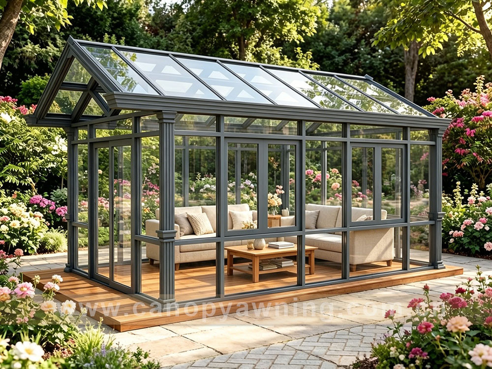 Outdoor villa backyard aluminium glass sunroom sunhouse shed cabin enclousure