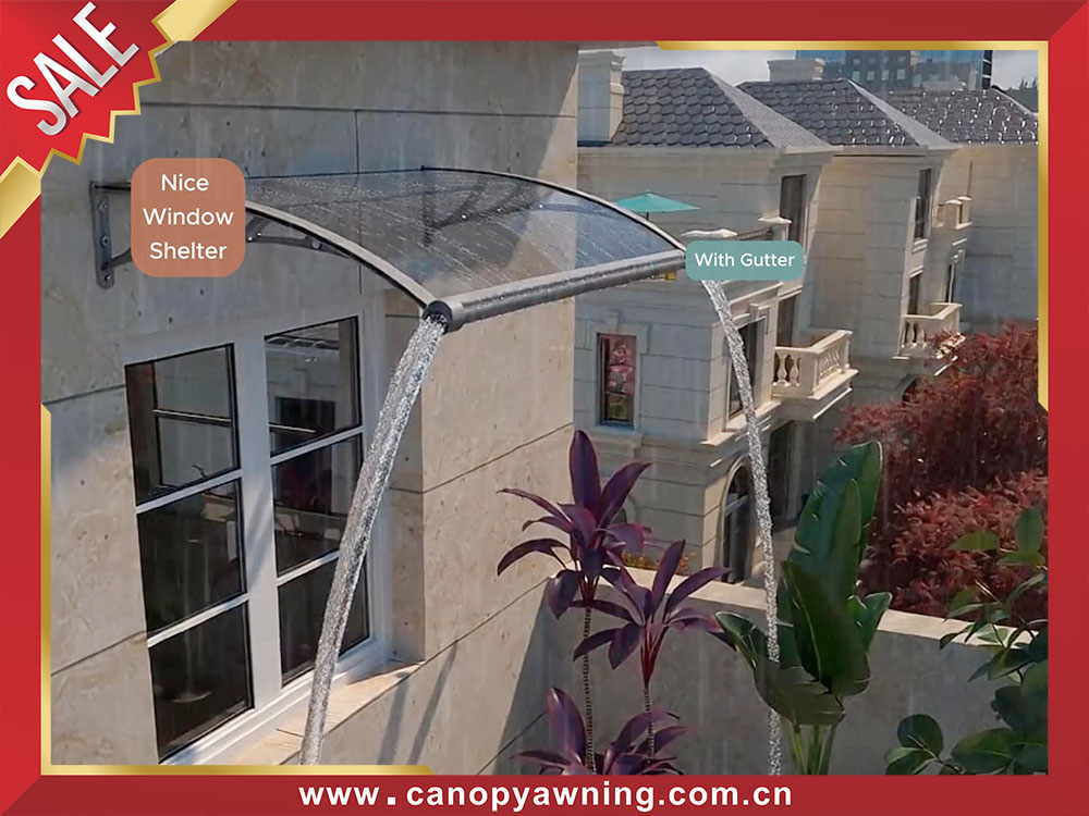 Nice house window door DIY awning canopy shelter with gutter water channel 