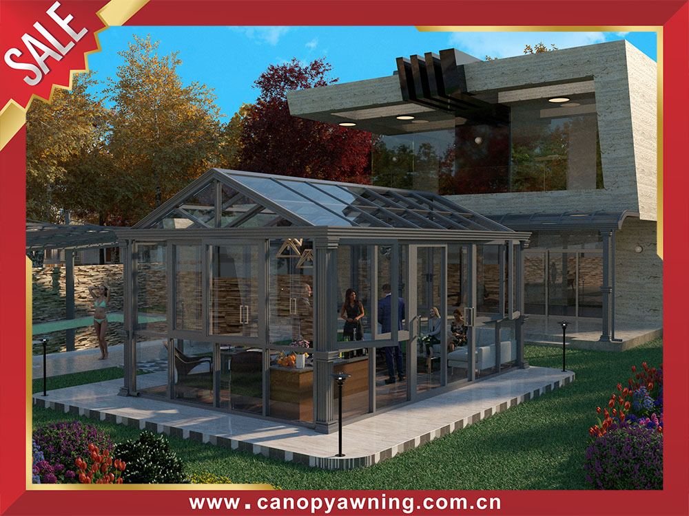 courtyard backyard sunroom sunhouse shed cabin with aluminum framework and tempered glass as cover