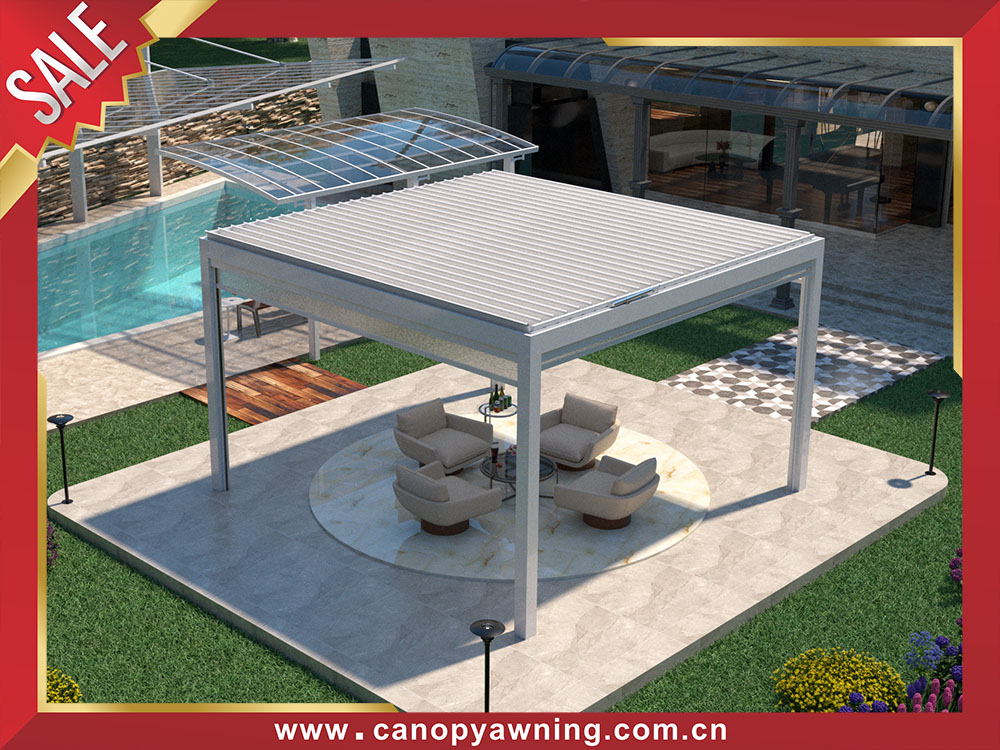Modern outdoor backyard aluminum louvered shutter roof pergola 
