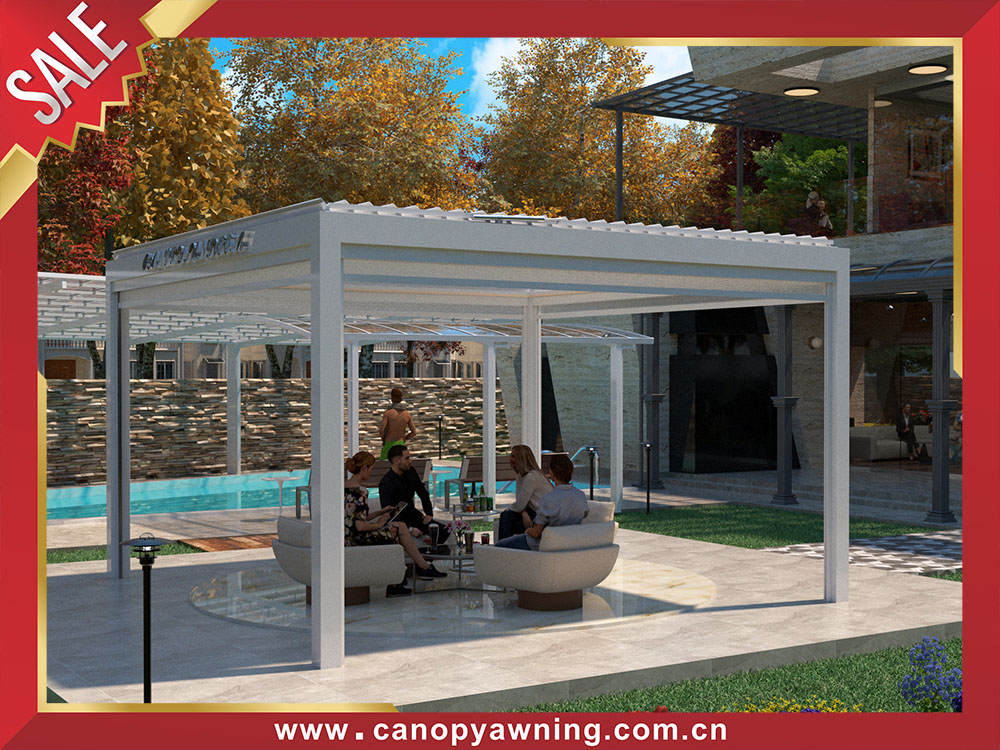 Modern outdoor backyard aluminum louvered shutter roof pergola Modern outdoor backyard aluminum louvered shutter roof pergola