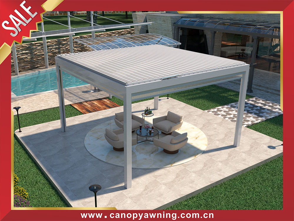 Modern outdoor backyard aluminum louvered shutter roof pergola 