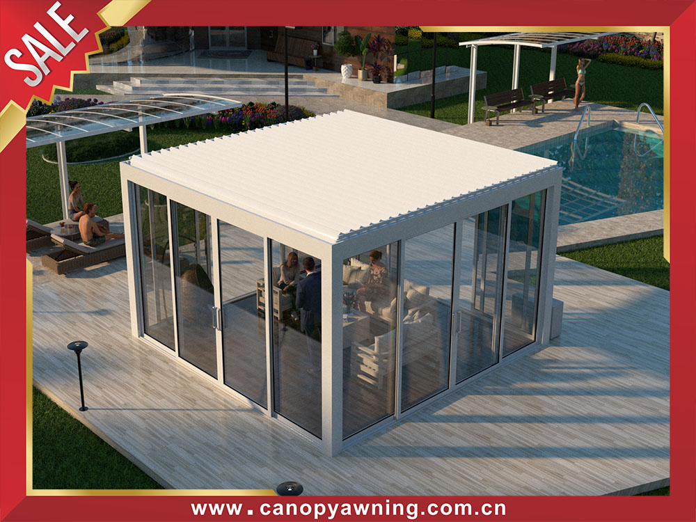 High quality outdoor backyard aluminum louvered shutter pergola enclosure cabin shed 